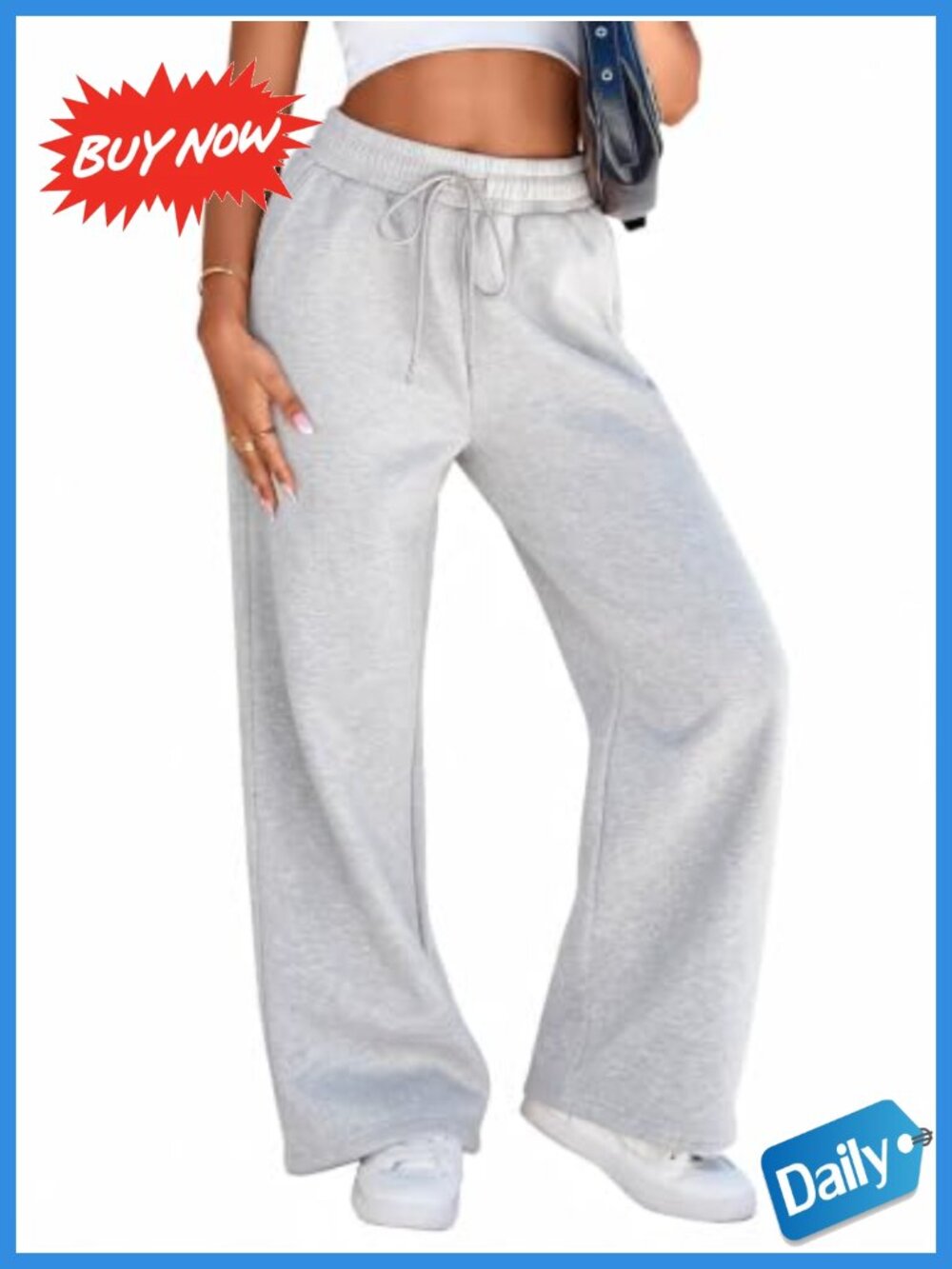 Wide Leg Fleece Lined Sweatpants with Pockets Drawstring